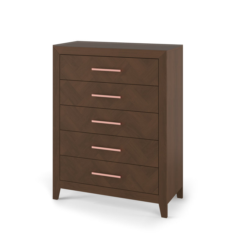Kieran Transitional Toasted Chestnut 5-Drawer Chest with Herringbone Pattern