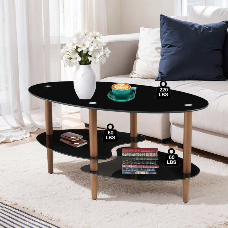 Harshan Glass Top Single Coffee Table, White/Black
