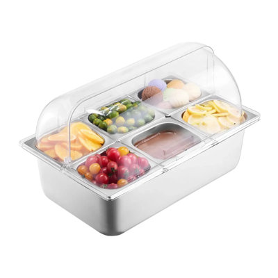 6-pan Stainless Steel Countertop Food Serving Display Container - Buffet Condiment Dispenser With Clear Lid & Accessories