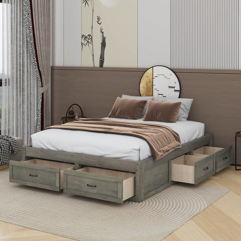 Lit plateforme avec 6 tiroirs, Grand lit, Gris antique