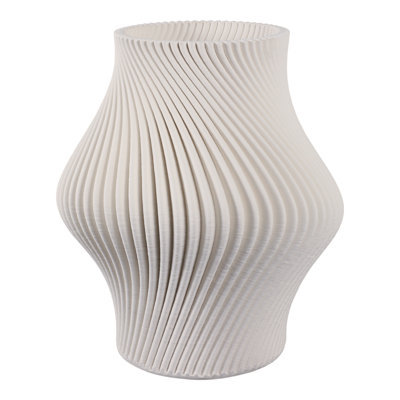 Modern Sculptural Porcelain Vase With Ribbed Contemporary Design And Curved Silhouette For Decorative Display In Transitional And Minimalist Interiors