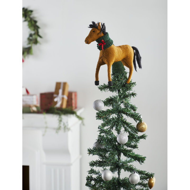 Handmade Hand Felted Wool Christmas Tree Topper - Horse with Wreath