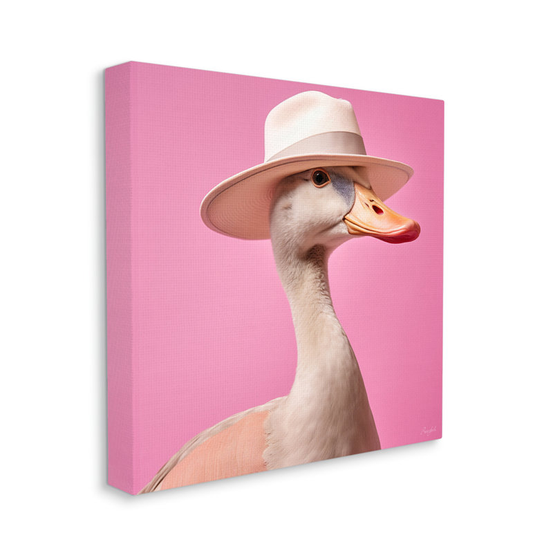 «Duck In Hat On Pink on Canvas» par Roozbeh, H 30 po x l 30 po