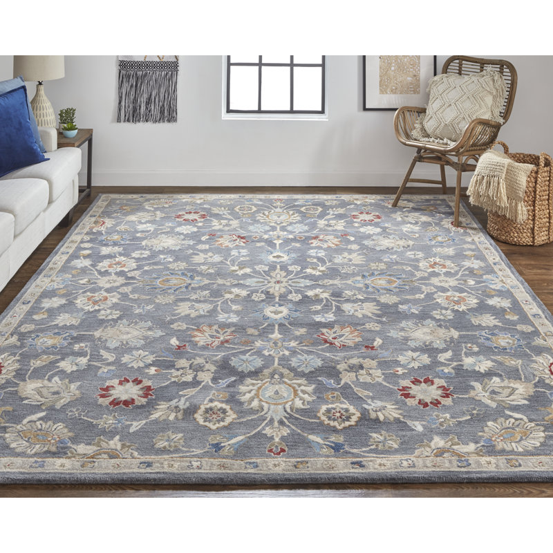 Azalea Vintage Oriental Gray/Ivory/Red Area Rug, Rectangle 10' x 14'