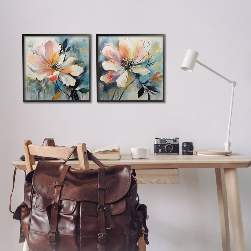 "Modern Dripping Blooms" par Lazar Studio 2 pièces, H 17 po x l 17 po, Giclée encadrée noir minuit