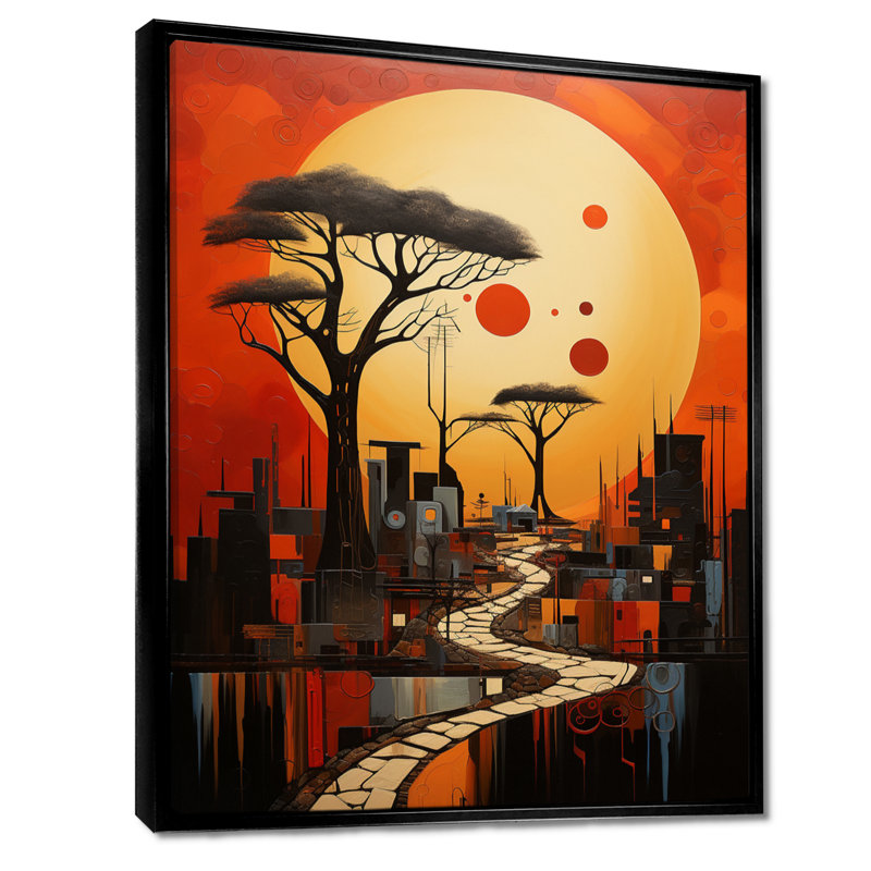 Paysage africain, paysage doré doré, paysage abstrait, salon, Toile avec cadre flottant noir, H 32 po x l 16 po x P 1 po