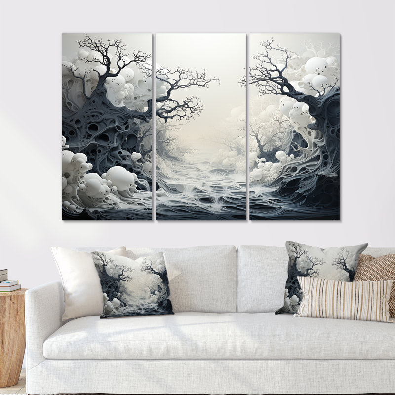 Monochromes de tempêtes marines - Ensemble de décorations murales corail sous l'eau, Toile tendue, H 28 po x l 36 po x P 1 po