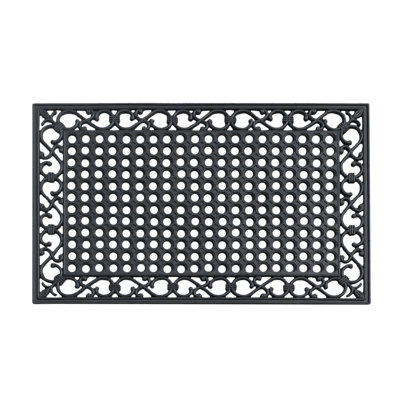 Tapis en caoutchouc naturel noir géométrique Albertina, 24 po x 36 po, idéal pour l'entrée extérieure