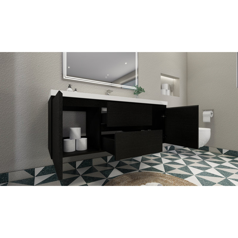 Polychronis 59.5'' Single Bathroom Vanity with Acrylic Top, Black