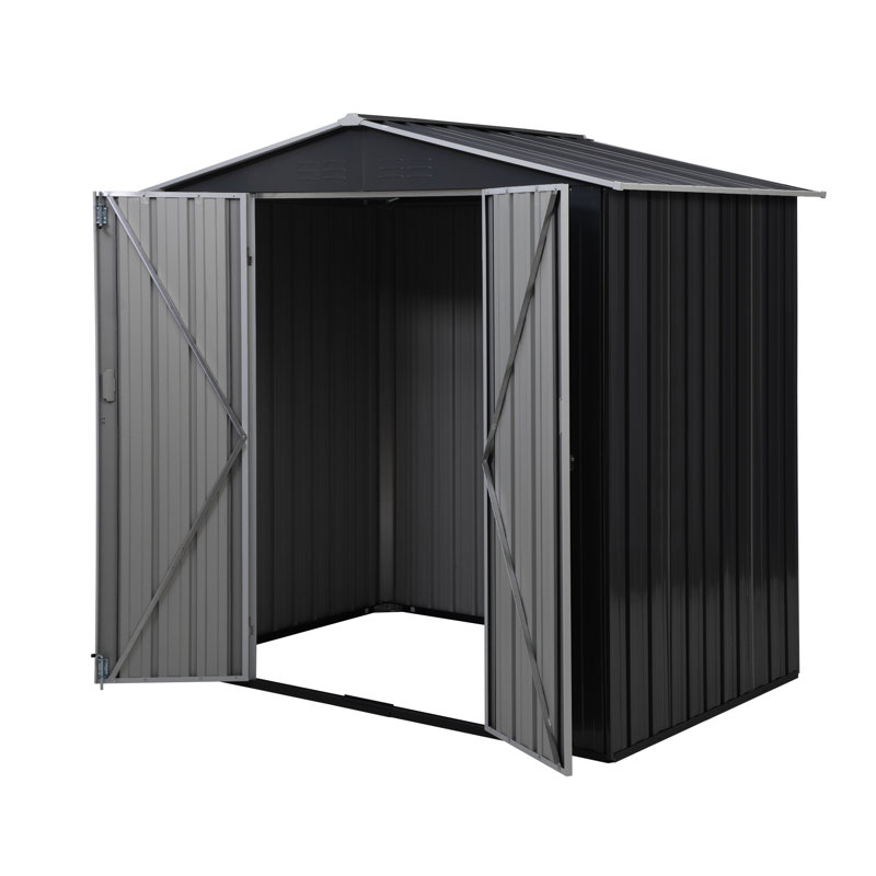 6' x 4' Black Steel Outdoor Storage Shed with Double Doors