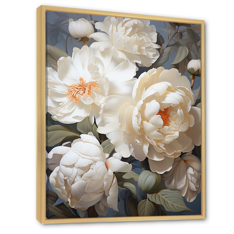 «Beige Fragrant Peony Bliss I» sur toile, Cadre flottant naturel, H 20 po x l 12 po x P 1 po