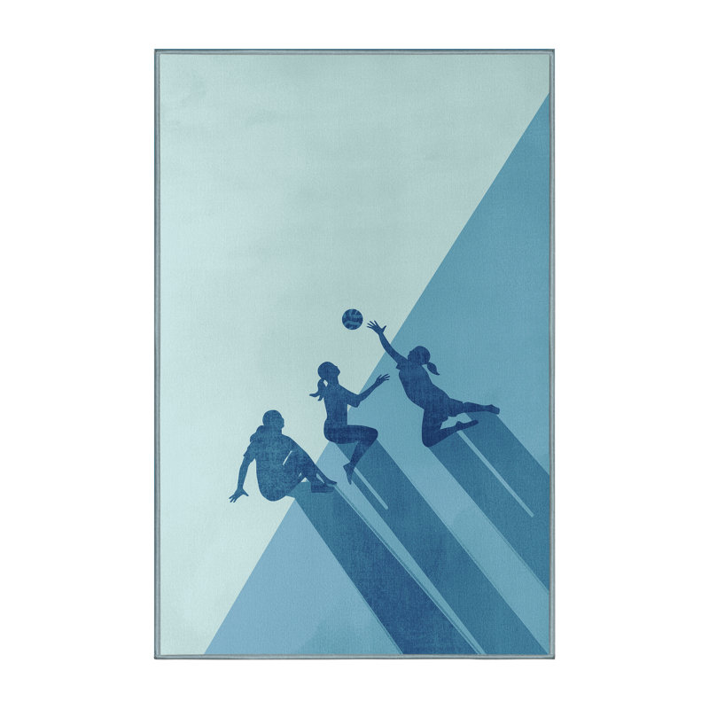 Machine Washable Hambrook Sitting Volleyball Minimalist Rug in Blue – SkyBlue Binding, 7x9