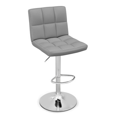 Tabouret de bar réglable à hauteur de comptoir Ebern Designs en cuir avec dossier gris