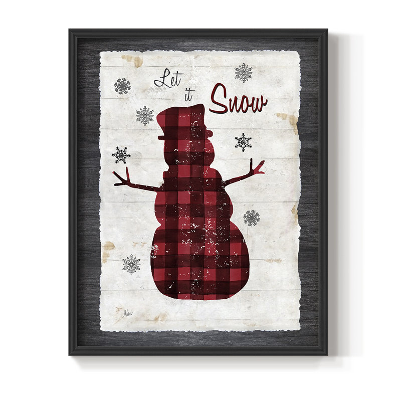 Checkered Snowman I Framed Print - Solid Wood, Black, 10" H x 8" W
