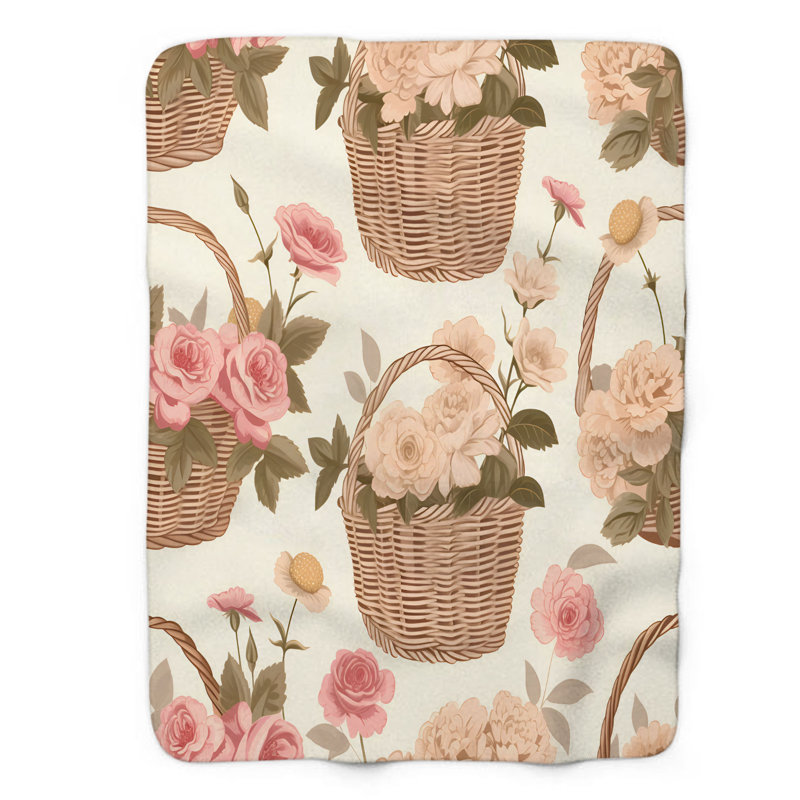 Panier inspiré du jardin - couverture en sherpa de qualité supérieure 1 pièce, Jeté