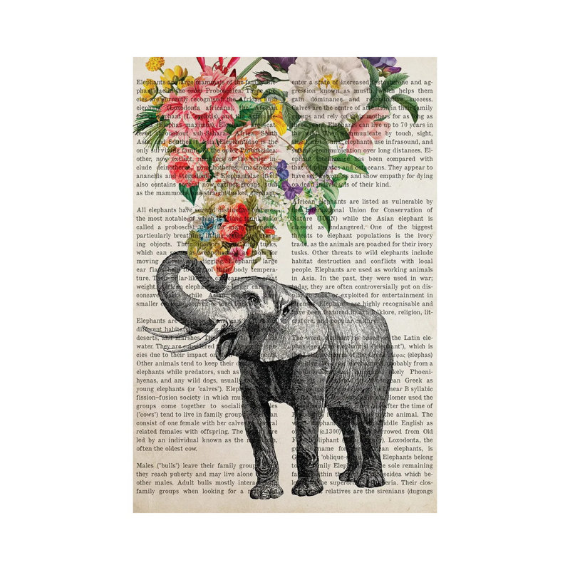 Elephant With Flowers Prints by Aged Pixel - Wrapped Canvas Print, 20.32 cm H x 30.48 cm W