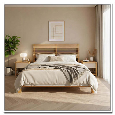 Solid Wood Bed Frame with Headboard