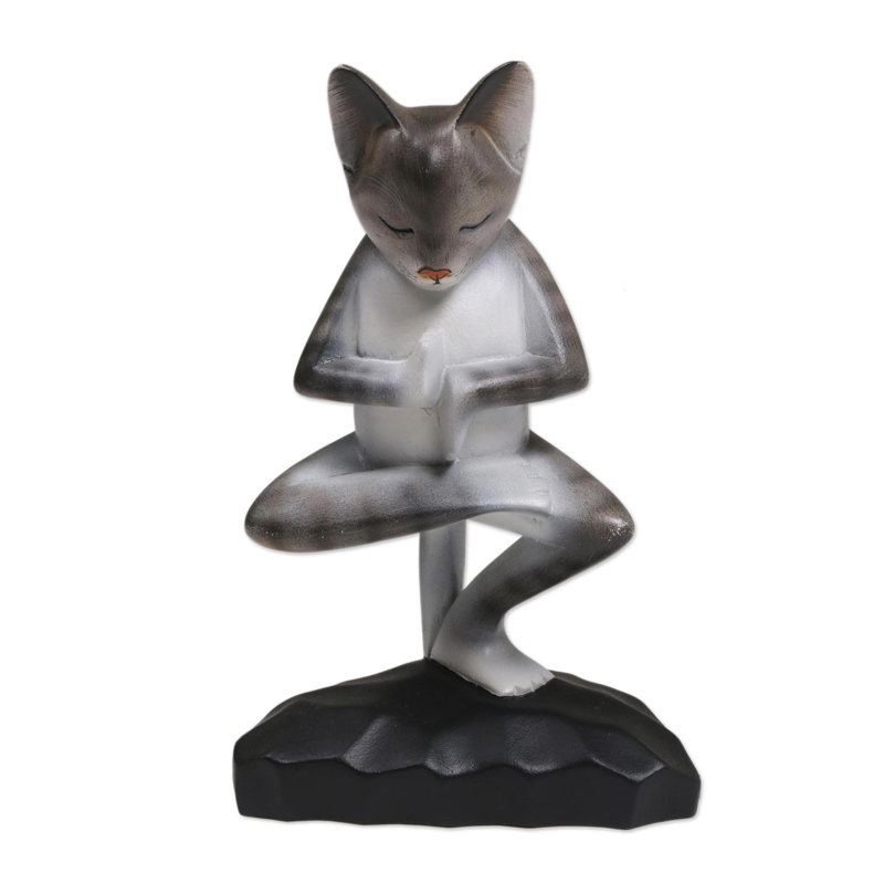 Figurine en bois yoga kitty Juba