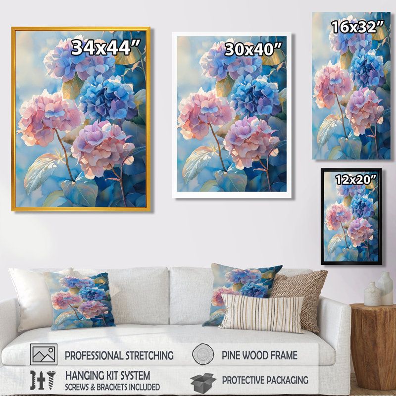 Hydrangeas In The Morning Light II - Hydrangea, reproduction d'art sur toile encadrée, H 20 po x l 12 po, Brun
