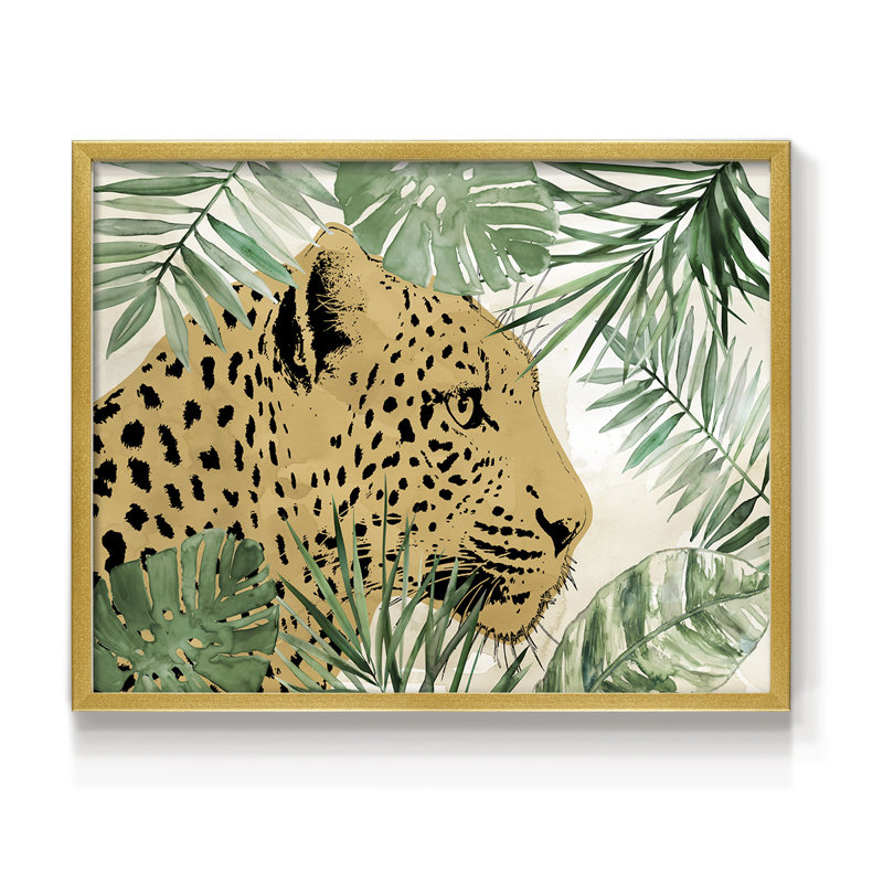 Palm Leopard I - impression encadrée - réarmable, H 16 po x l 20 po, Or
