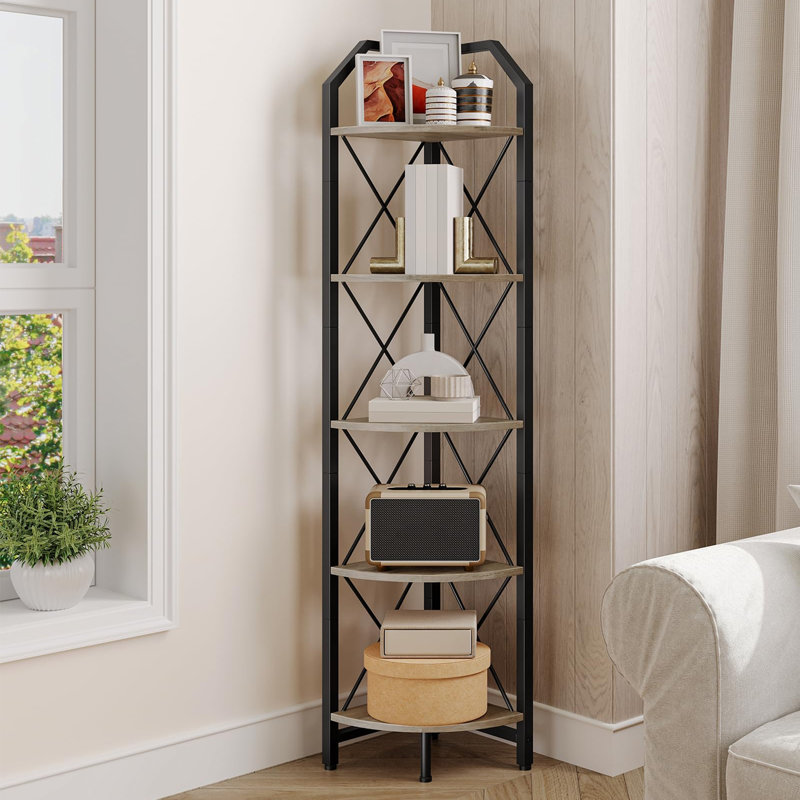 Industrial Corner Bookshelf, Greige/Black