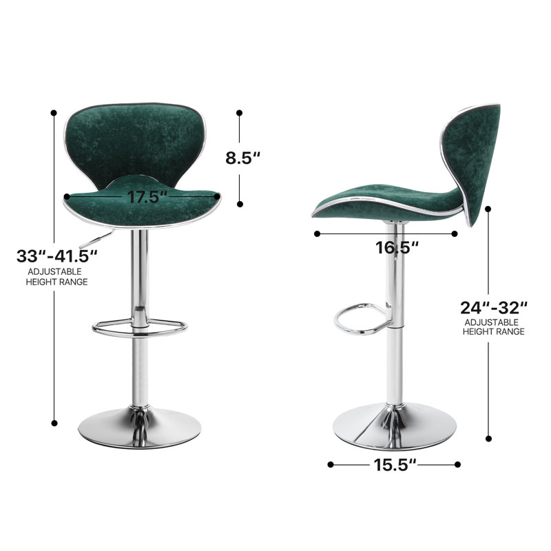 Tabourets de bar pivotants réglables à 360 °, chaises à hauteur de comptoir avec repose-pieds et dossiers, Chrome, Vert