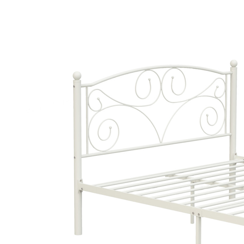 Lit double en métal blanc avec construction - Conception moderne, silencieuse et silencieuse, facile à assembler, sans sommier tapissier, convient à un matelas de 8 pouces et plus, poids maximal de 600 lb en blanc, look d'apparence, structure solide