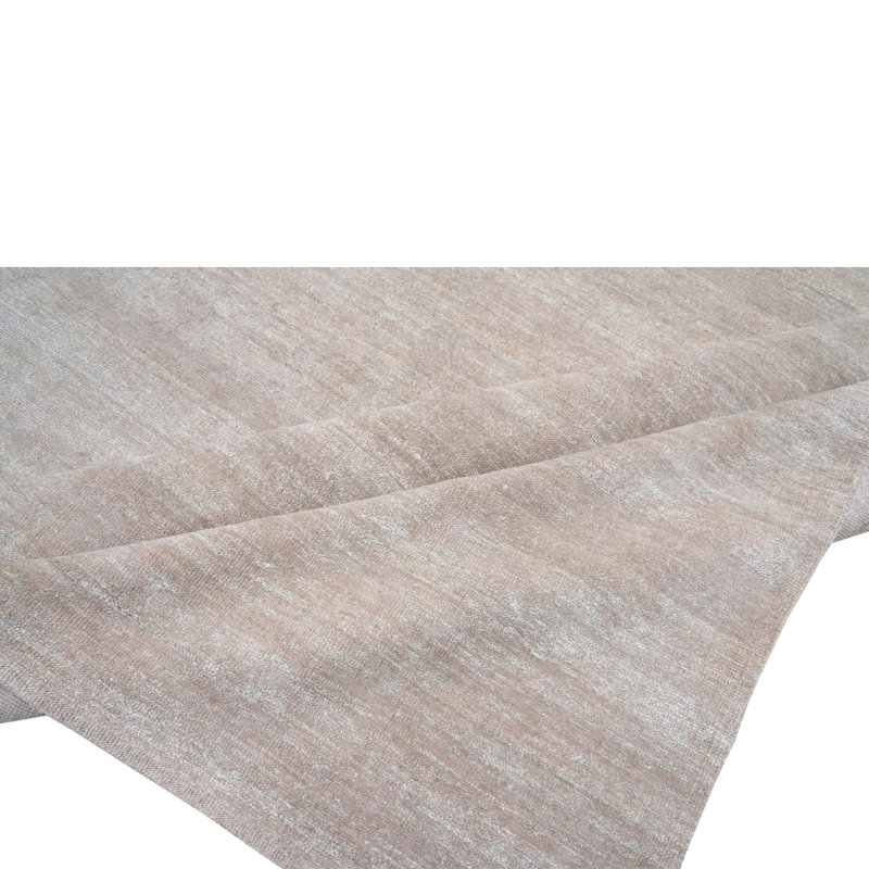 Solid Wool Saree Silk Blend Rug, Beige, Rectangle 12' x 18'