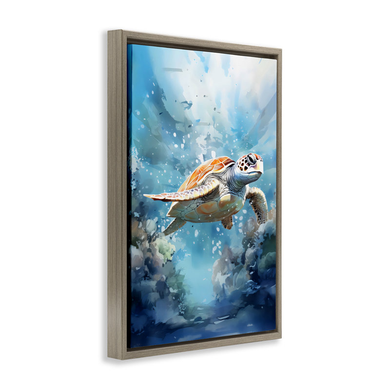 Cadre flottant sous-marin Ocean Waves Turtle, design par LSR Design Studio, Cadre flottant orme Montalcino, H 25 po x l 17 po
