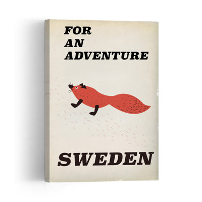 Swedish Fox Adventure Playful Retro Vintage Fox Forest Wall Art Print 1 Piece Wrapped Canvas Wall Art