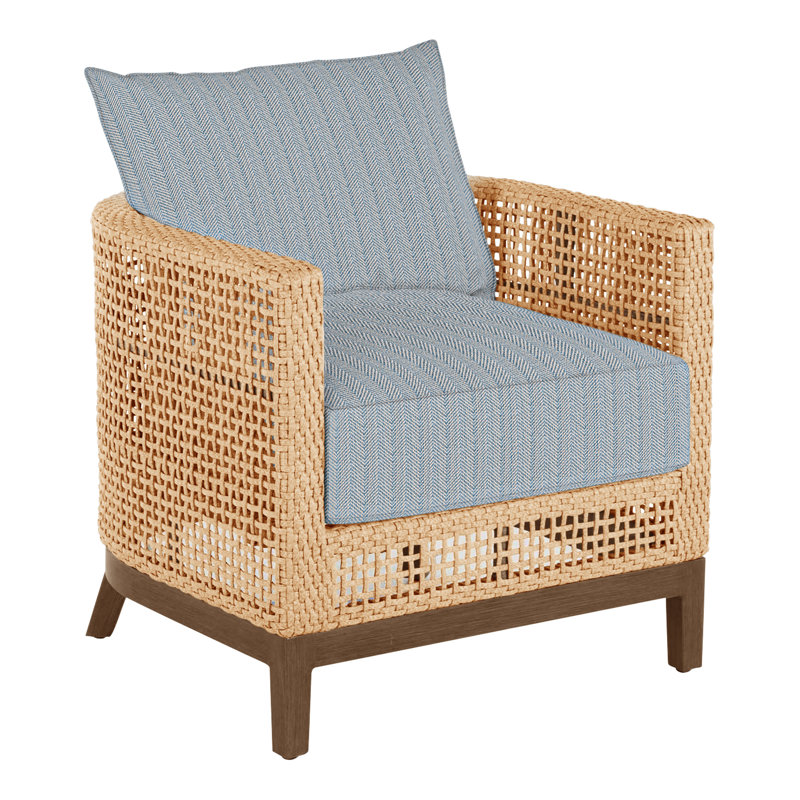 Peninsula N-Dura Resin Wicker Outdoor Barrel Chair, Light Raffia/Natural Sandalwood, Welt + Standard fill, Perigold Mixi Sky