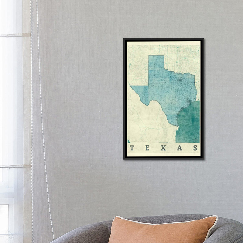 «Texas Map», impression sur toile, H 26 po x l 18 po x P 1,5 po, Toile avec cadre noir, Pas de tapis