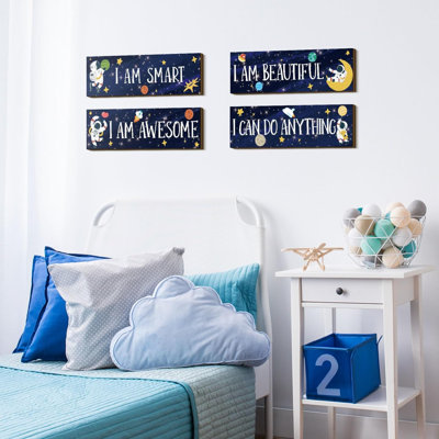 4 pièces décoratives pour chambre de garçon, affiches pour chambre de garçon, décoration murale pour chambre à coucher, espace, inspiration, art mural, décoration pour chambre de garçon, citation de motivation pour bébé