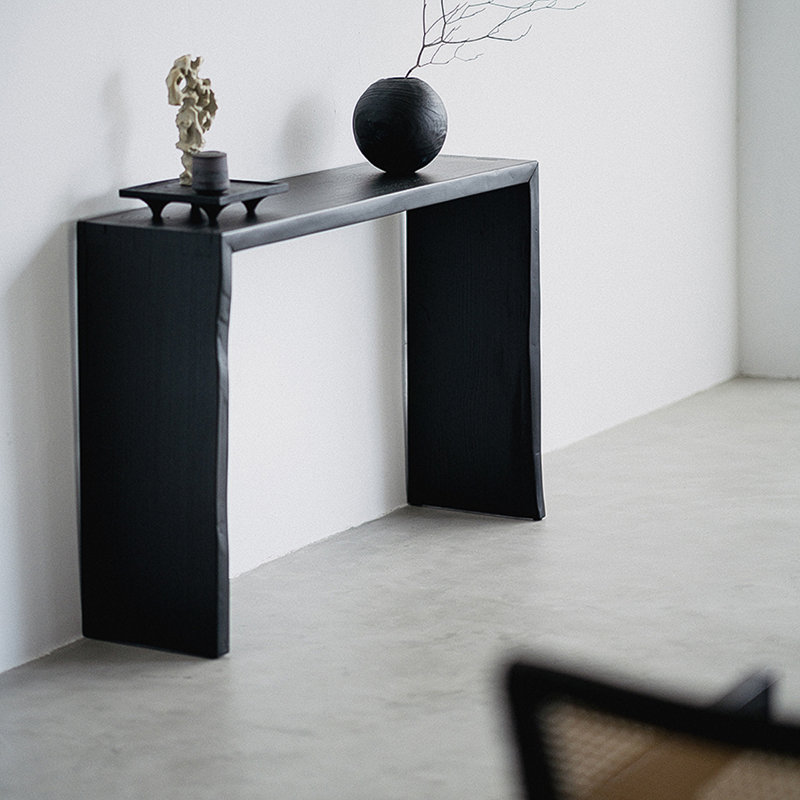Black Rectangular Solid Wood Console Table, 29.53" H x 39.37" W x 11.81" D