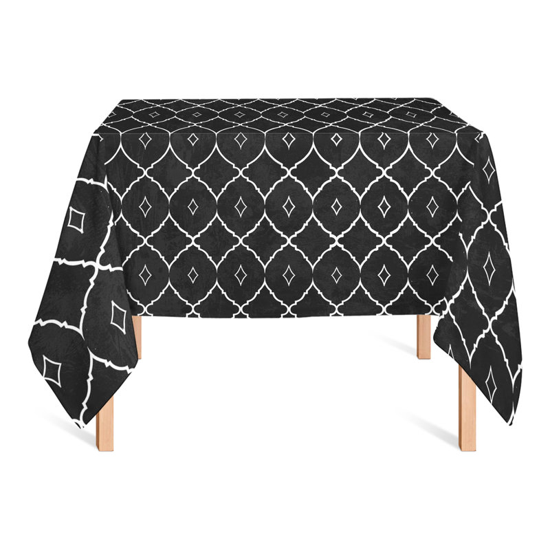 Markieff Geometric Square Tablecloth, Black