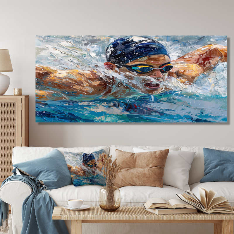 Concours de natation aux Jeux olympiques I - Art mural de natation, Toile tendue, H 28 po x l 60 po x P 1,5 po