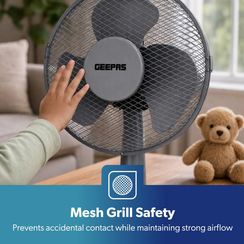GEEPAS 12" Table Fan | Electric Portable Worktop Desk Fan with 3 Speeds 3 Blades, Adjustable Tilt Wide Angled Oscillation | Powerful Cooling Airflow for Home Office | 1 Year Warranty, 35W