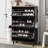 Narrow Design Shoe Cabinet With 3 Flip Drawers, Wood Grain Pattern Top Entryway Organizer With 3 Hooks, Free Standing Shoe Rack With Adjustable Panel For Hallway-1710272330