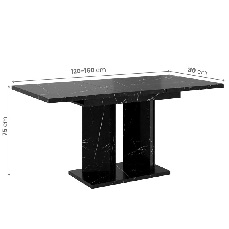 Extendable Dining Table, Black Marble Effect