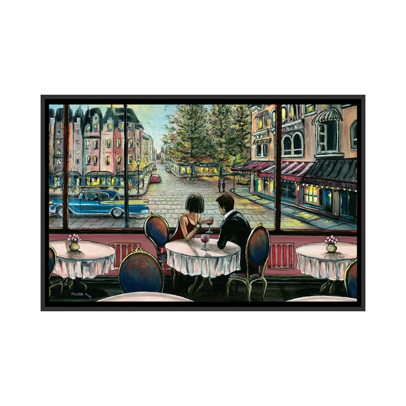 European Café 1 Piece Wall Art on Canvas, 66.04 cm H x 45.72 cm W, Black Framed