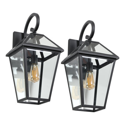 Ensemble de 2 appliques murales 21 pouces pour l'extérieur en métal noir et verre transparent (ampoules non incluses)