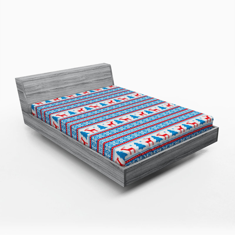 Microfiber Fitted Sheet, Twin XL Fitted Sheet, Blue/Red Geometric 1