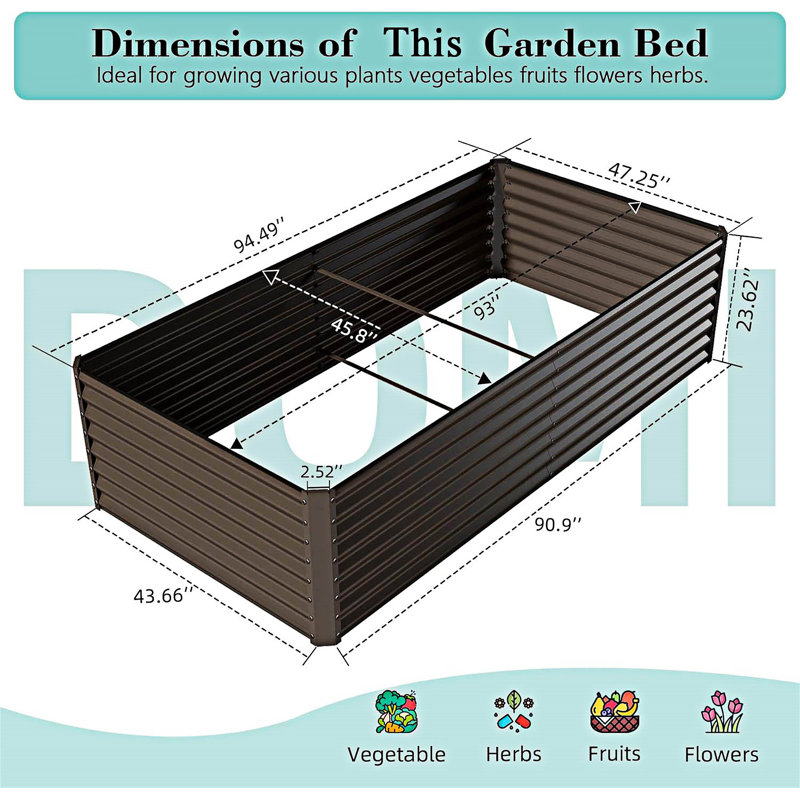 Outdoor Planter Garden Boxes Raised Garden Bed, 23.63" H x 94.5" W x 47.26" D, Brown