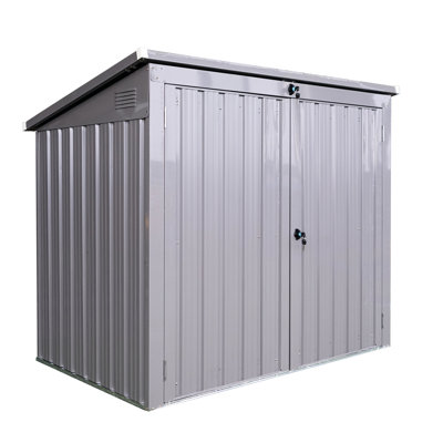 Galvanized Steel Outdoor Shed - Holds Trash Cans, Tools, Gray For Patio And Garden Metal Bin , 2