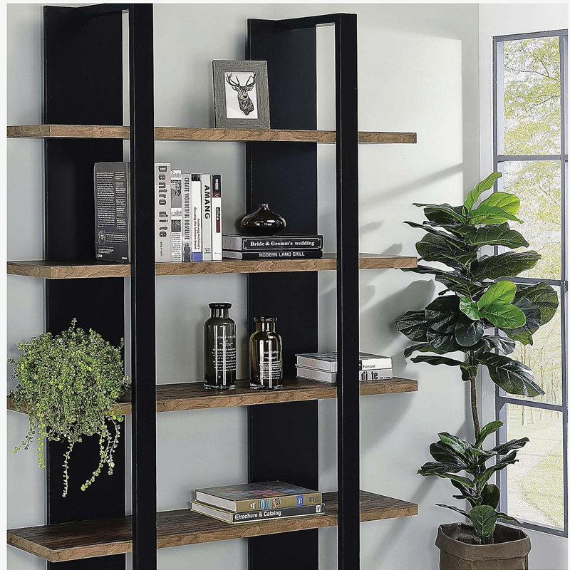 Mystrene Black and Walnut 4-Shelf Bookcase