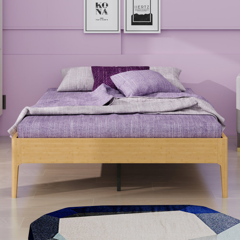 Modern Minimalist Platform Bed Featuring Wood Slat, Natural
