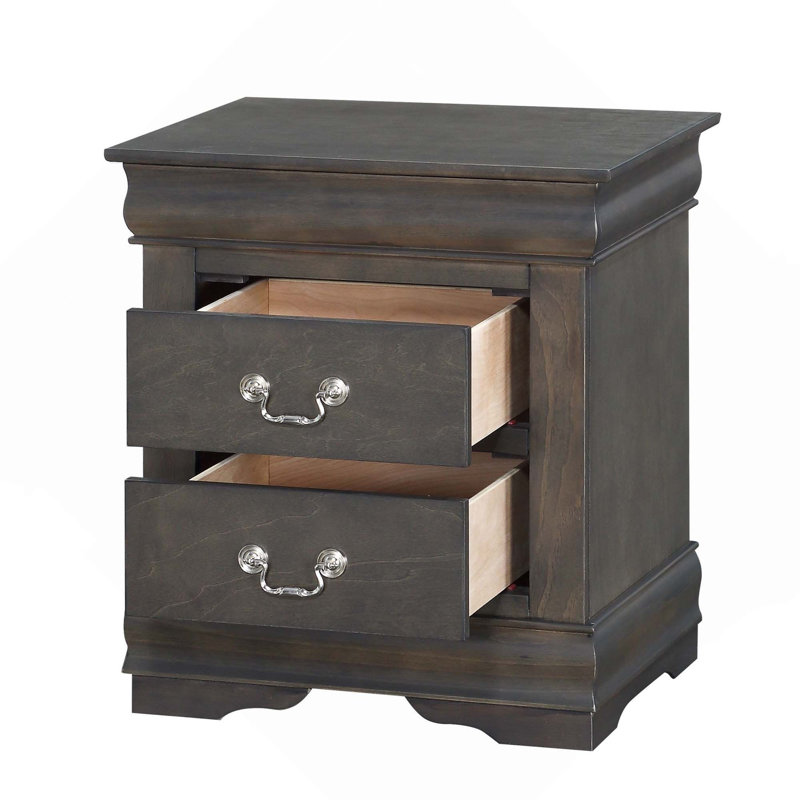 1Pc Traditional Classic Wooden 2-Drawers Nightstand, Dark Gray