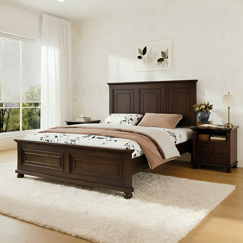 Ensemble de chambre à coucher 3 pièces, 1 grand lit en bois de pin massif avec port USB et 2 tables de chevet avec station de charge