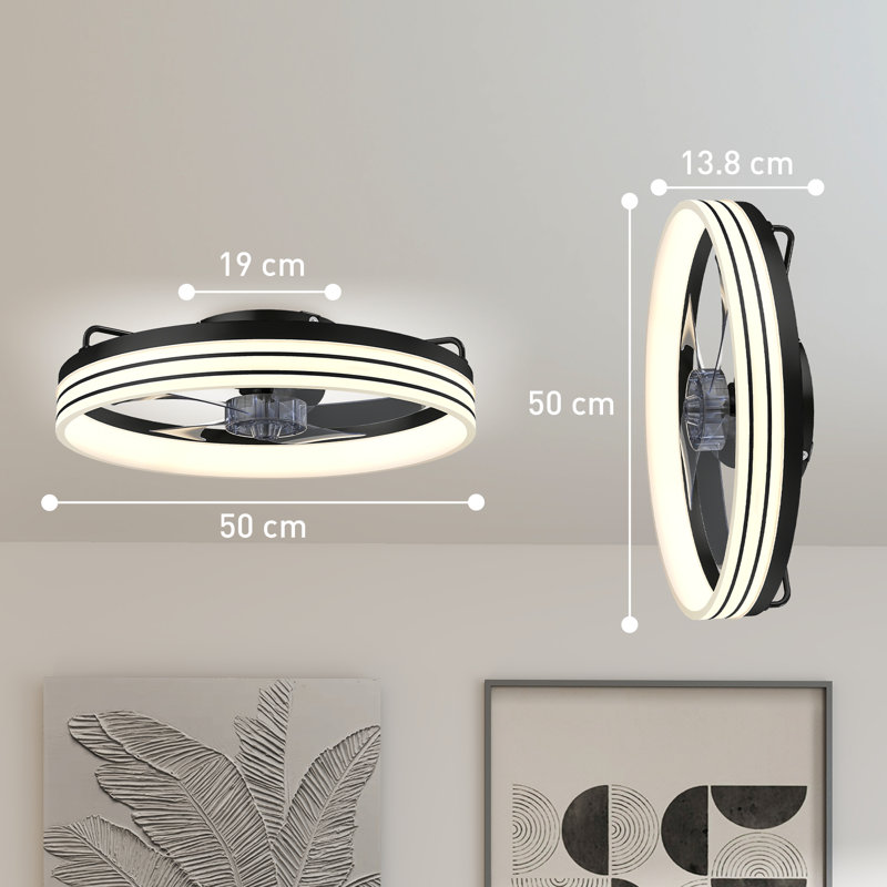 50.0cm Ceiling Fan with LED Lights, Black