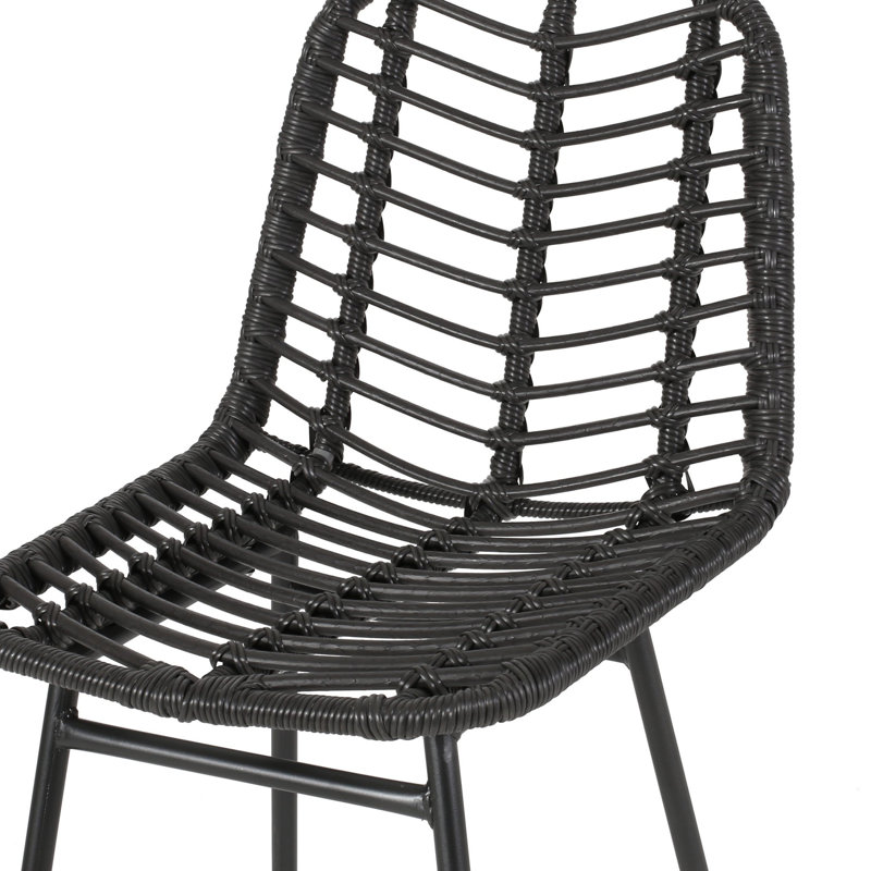 Gray and Black Wicker Outdoor Barstools with Iron Frame, Set of 2